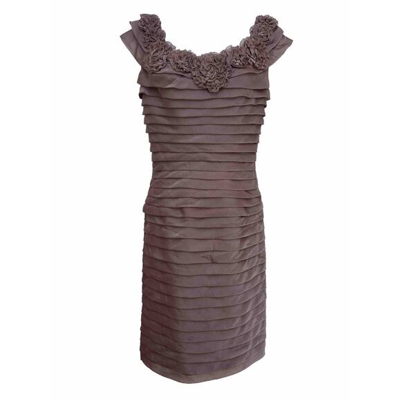 Adrianna Papell Sz 6 Mauve Purple Tiered Cocktail Evening Dress Floral Neckline - Picture 1 of 16
